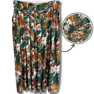 VTG Giraffe Midi Skirt Novelty Print Jungle Safari Green A-Line | Sz L